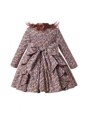 Stunning Vintage Girls Feather Floral Autumn Dress + Handmade Headband