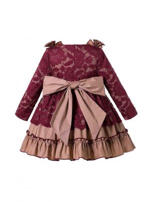 (PRE-ORDER)Vintage Wine Red Lace Ruffle Gorgeous Dress + Handmade Headband