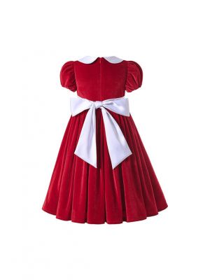 Sweet Red Girls Turn-down Collar Short-Sleeve Dress