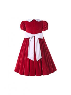 (UK Only) Sweet Red Girls Turn-down Collar Short-Sleeve Dress