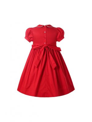 (USA ONLY)Autumn & Winter Christmas Red Girls Short Sleeve Smocked Dress