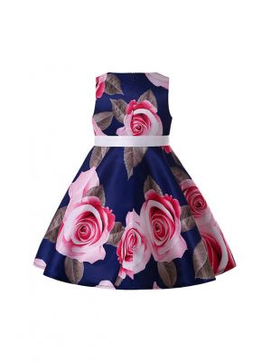 Girls Roses Navy Floral Printed Dress