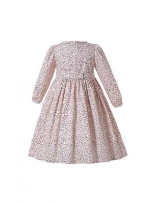 Light Pink Floral Girl Round Neck Spring Dress