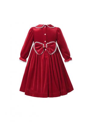 Winter Girl Sweet Double-layered Embroidered  Red Smocked Dress