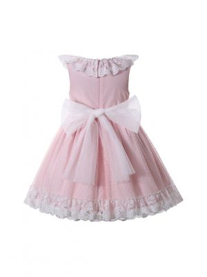 2022 Spring & Summer Pink Lace Tulle Girls Dress