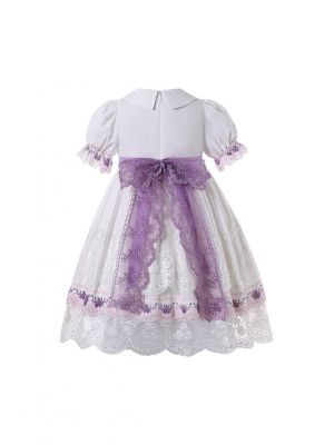 (ONLY 2Y)Princess Summer Short Sleeve Exquisite Lace White Summer Dress + Headband