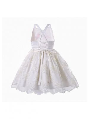 Shoulderless Knee-length Lace Ruffle Girls Dress