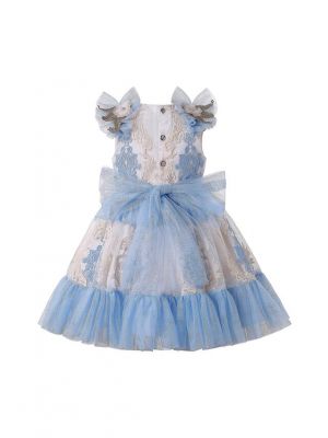 Blue Tulle Embroidered Summer Dress + Handmade Headband