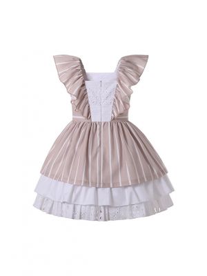 Design Khaki Striped Lace Hem Dress + Handmade Headband