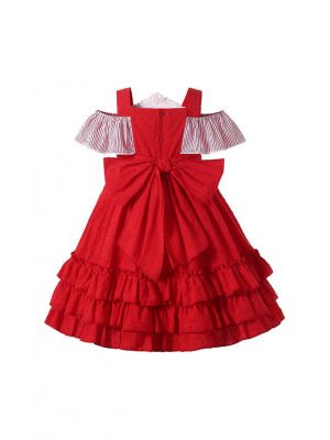 Girls Square Collar Red Ruffle Dress + Handmade Headband.