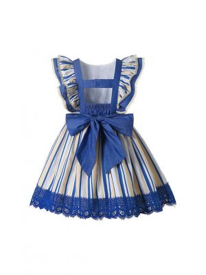 Girls Blue & Cream Striped Summer Dress + Headband (ONLY 10Y)