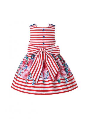 Summer Red Striped Flower Dress + Handmade Headband