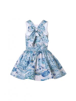 Blue Peacock Summer Girls Dress + Handmade Headband