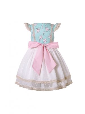 (ONLY 2Y 3Y)Girls Floral Lace Dress + Handmade Headband