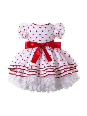 Red Dots Lantern Sleeve White Dress + Handmade Headband