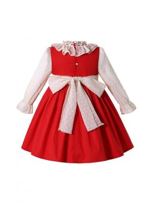 Sweet Long Sleeve Red Dress for Girls + Handmade Headband