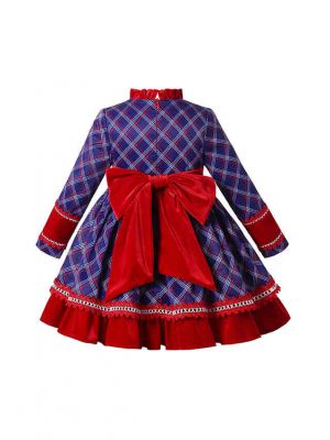 (UK Only) Fall & Winter Crew Neck Vintage Girls Dress + Handmade Headband