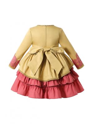 Gold Long Sleeve & Pink Ruffled Dress + Handmade Headband