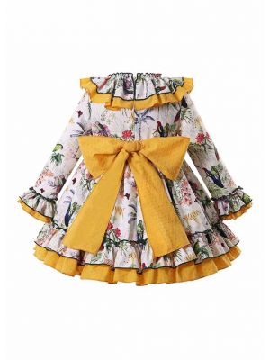 Flower Birds Patterns Girls Dress + Headband