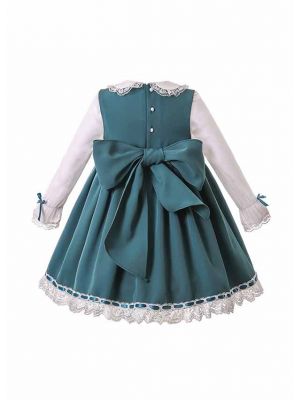 Green Christmas Ruffle Ribbon Lace Dress with Handmade Headband