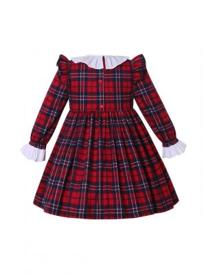 Girls Red Tartan Smocked Holiday Dress