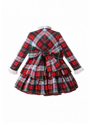 (ONLY 2Y)Holiday Plaid 2 Layers Ruffles Dress + Headband