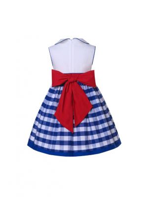 Girls Blue Plaid Embroidery Dress