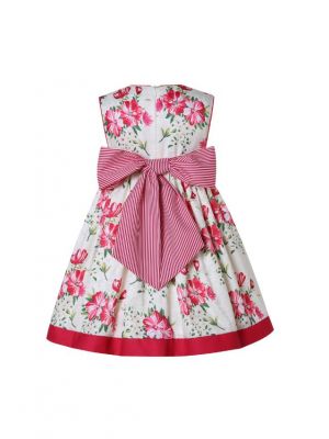 Girls Red and White Floral Embroidery Dress