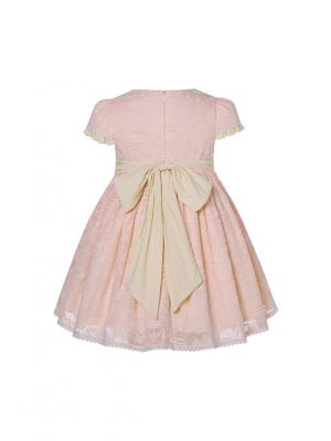 Girls Pink Floral Emboridered Vintage Lace Dress + Headband