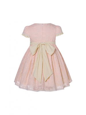 (Only size 4 5 left)Girls Pink Floral Emboidered Vintage Lace Dress + Headband