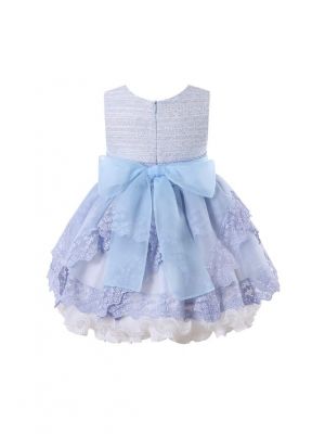 (ONLY 2Y 3Y Left)Girls Blue Tweed Lace Dress