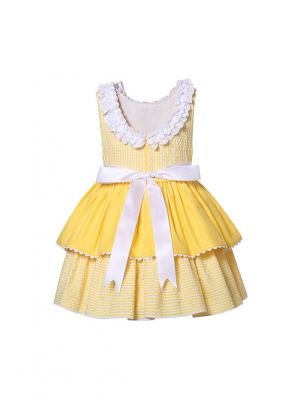 Spring and Summer Girls Sleeveless Yellow Easter Dress with Handmade Headband