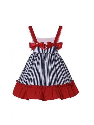 Black White Vertical Stripes Red Ruffle Dress + Handmade Headband
