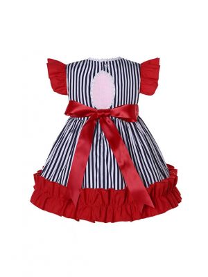 Black White Vertical Stripes Red Baby Ruffle Dress + Shorts + Hat