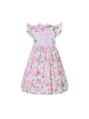 Sweet Pink Rose Patterns Girls Summer Dress + Handmade Headband