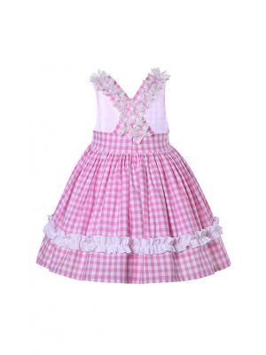 Girls Summer Pink Plaid Dress + Handmade Headband