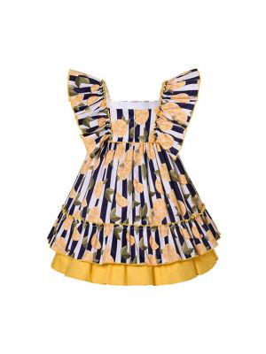 Vertical Striped Lemon Patterns Dress + Handmade Headband