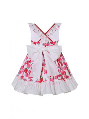 (Only size 4Y left)Cute Fruit Print White Girls Dress + Handmade Headband