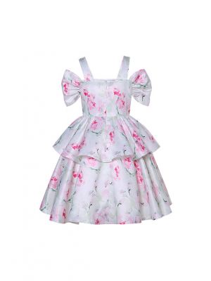 (Only size 3 4 left)Girls Summer Cold Shoulder Floral Dress + Handmade Headband