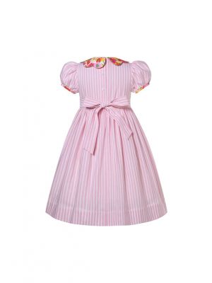 Girls Pink Stripe Smocked Dresses