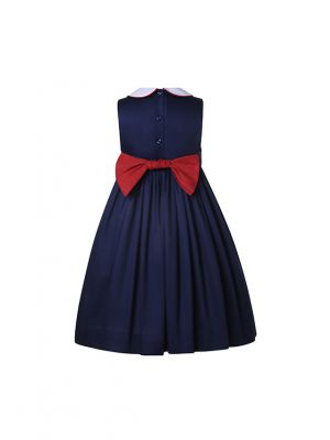 Girls Navy Blue Cherry Embroidered Dresses