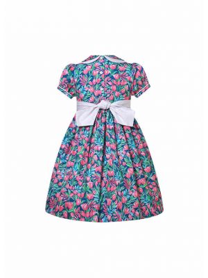 Girls Flower Printed Smocked Dresses