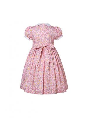 Girls Pink Floral Smocked Dresses