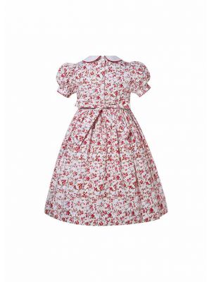 (Only size 2 3 4 left)Girls Red and White Floral Smocked Dresses