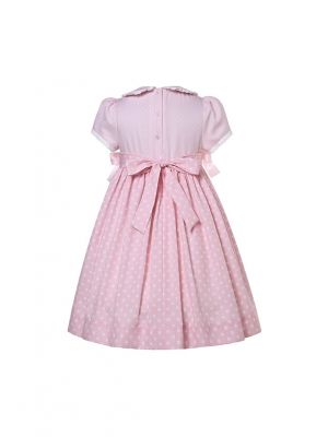 Girls Pink Polka Dots Smocked Dress with Bows