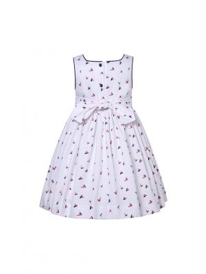 Girls Sailboat Print Sleeveless Smocked Dresses