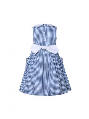 Sleeveless Plaid Girls Cute Smocked Dress