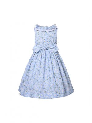 Light Blue Summer Printed Smocked Dress