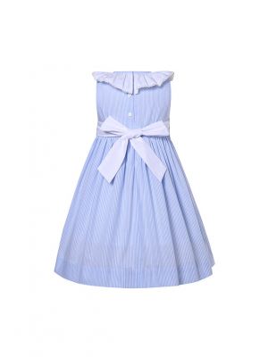 Girls Blue Stripe Sleeveless Smocked Dresses