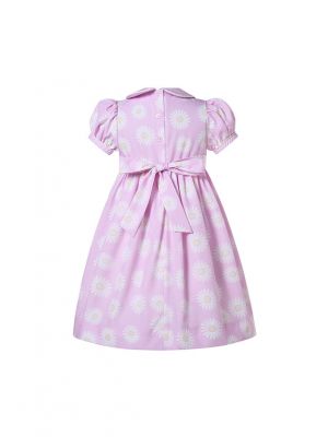 Girls Daisy Print Pink Smocked Dresses